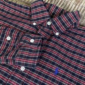 Ralph Lauren Polo Mens Lg Red Black Plaid Long Sleeve Button Down Blue Pony Logo
